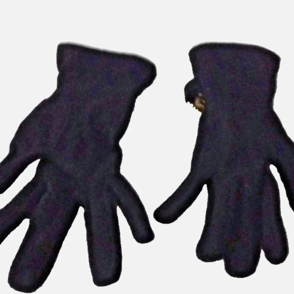 Vintage Grandoe Wool Angora Dress Gloves Black Gold Chain Women's Size A